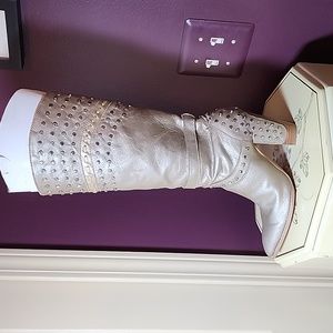 Cindy Says Rhinestone boots.  Matte gold/tan color.